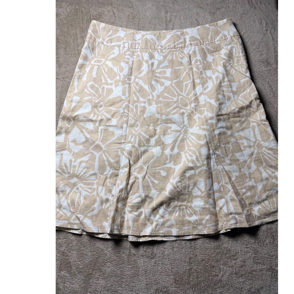 Gap Women Linen Blend A-Line Skirt Tan Print Size 10 Summer Resort Beach Coastal